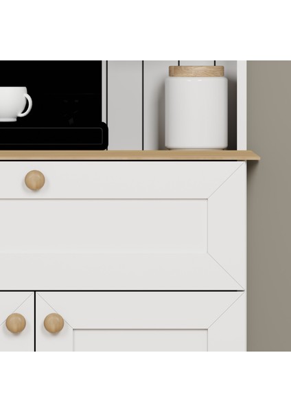 Lucas 2 Kapaklı Çekmeceli Kahve Köşesi ve Çok Amaçlı Mutfak Dolabı - Açık Ceviz & Beyaz fiyatları