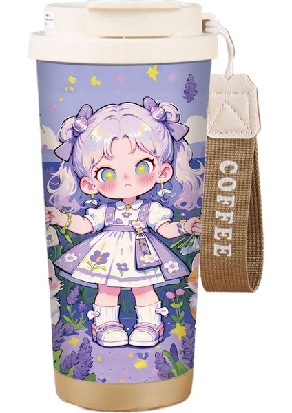 Çizgi Film Sevimli Vadideki Kahve Fincanı Çift Içki Kapağı 316 Paslanmaz Çelik Bardak (Yurt Dışından)