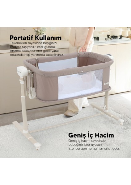 Bej Swing Me Akıllı Beşik – Otomatik Sallanabilir, Ağlamaya Duyarlı Anne Yanı Oyun Parkı