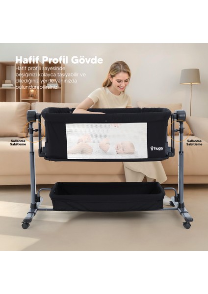 Bej Swing Me Akıllı Beşik – Otomatik Sallanabilir, Ağlamaya Duyarlı Anne Yanı Oyun Parkı