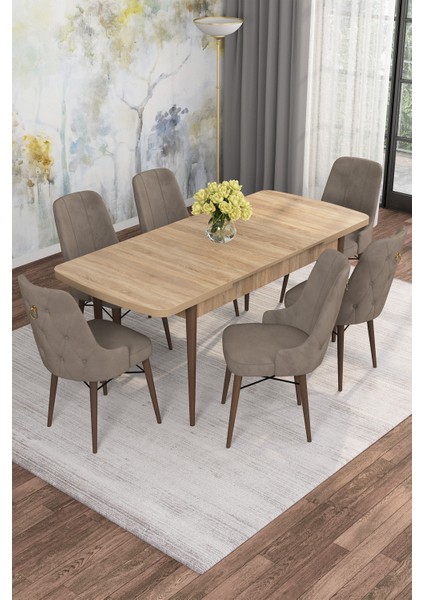 Mona Meşe Desen 80X132 Açılabilir Mdf Masa Yemek Odası Takımı, Mutfak Takımı 6 Adet Sandalye fiyatları