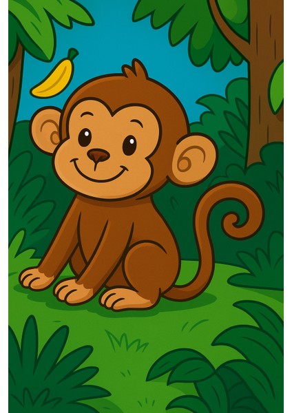 Maymun Figür Boyama Seti – 4 Renk Boya + 1 Fırça | Çocuk Eğitici Hobi Plakası (12 Cm)