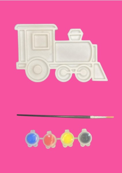 Tren Figür Boyama Seti – 4 Renk Boya + 1 Fırça | Çocuk Eğitici Hobi Plakası (12 Cm) fiyatları