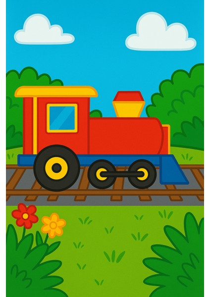 Tren Figür Boyama Seti – 4 Renk Boya + 1 Fırça | Çocuk Eğitici Hobi Plakası (12 Cm) modelleri