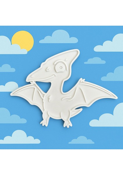 Uçan Dino Figür Boyama Seti – 4 Renk Boya + 1 Fırça | Çocuk Eğitici Hobi Plakası (12 Cm)