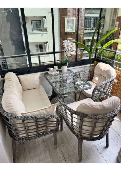 Kartepe 2 1 1 Rattan Bahçe Balkon Takımı,GRİ RATTAN/KREM KUMAŞ fiyatları