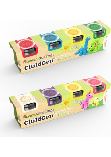 Doğal Oyun Hamuru Ecocup - (125 Grx4) 2x4'lü Set - Unicorn/dinozor