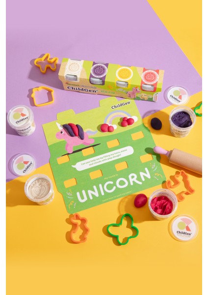 Doğal Oyun Hamuru Ecocup - (125 Grx4) 2x4'lü Set - Unicorn/dinozor