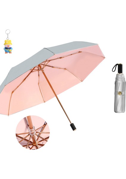 Üç Katlı Çift Katlı Titanyum Gümüş Güneş Şemsiye Kadın Güneş Koruması Uv Koruması Güçlendirilmiş Rüzgar Dirençli Şemsiye Katı Renkli (Yurt Dışından)