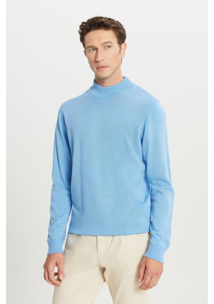 ALTINYILDIZ CLASSICS Erkek Açık Mavi Tüylenme Yapmayan Standart Fit Normal Kesim Yarım Balıkçı Yaka Triko Kazak