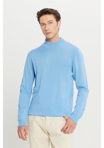 ALTINYILDIZ CLASSICS Erkek Açık Mavi Tüylenme Yapmayan Standart Fit Normal Kesim Yarım Balıkçı Yaka Triko Kazak modelleri