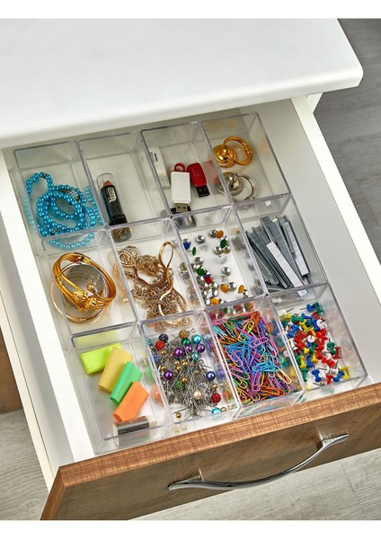 12 Adet Kristal Çekmece Içi Düzenleyici Makyaj Takı Organizeri Sunumluk Kase 300ML