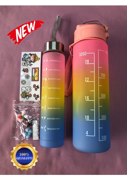 Yavrulu Çift Su Matarası Suluk Tritan 1000+300ML Stickerlı.