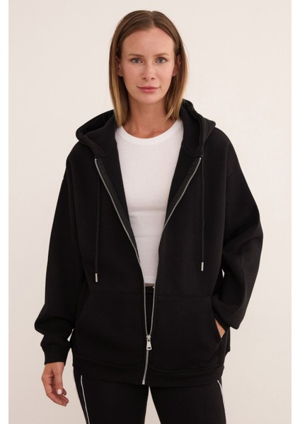 Basic Fermuarlı Kapüşonlu Oversize Sweatshirt fiyatları