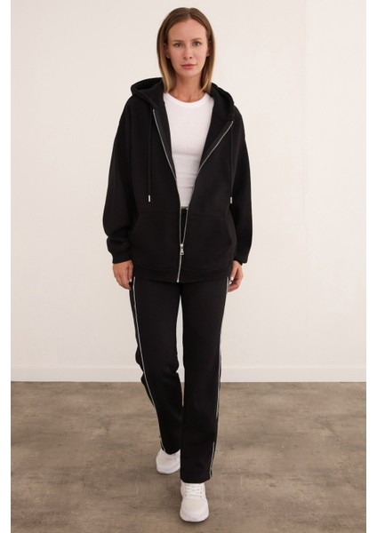 Basic Fermuarlı Kapüşonlu Oversize Sweatshirt modelleri