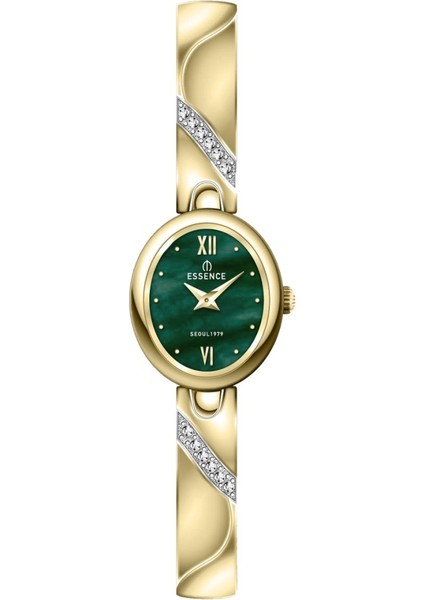 D1240.170 Minimal Taşlı Tasarım Oval Kadran Metal Kordon Metal Kasa 3 Atm Suya Dayanıklı Altın Renk Kadın Kol Saati