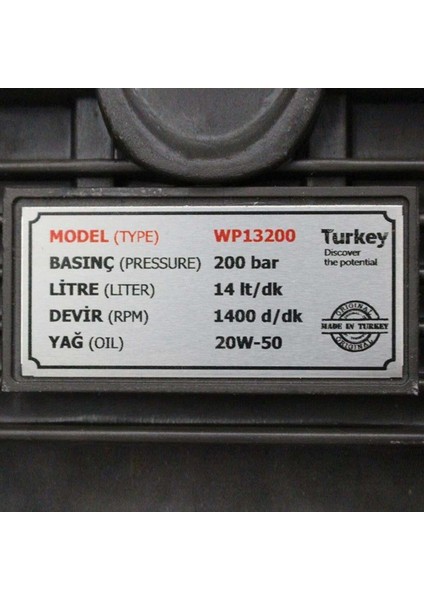 200 BAR 5,5 kw Basınçlı Yıkama Makinesi – 14 l/dk, 1400 D/DK, Metal Pompa & By‑pass Sistemli