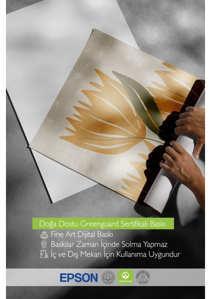 Ahşap Çerçeveli Tablo, Sarı Minimalist Çiçek Illüstrasyonu, Mutfak Dekoru Poster No: 107952