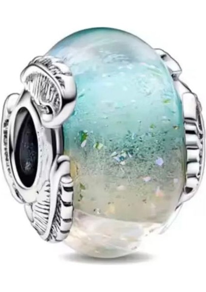 Murano Camı ve Tüy Charm Renkli S925 Gümüş