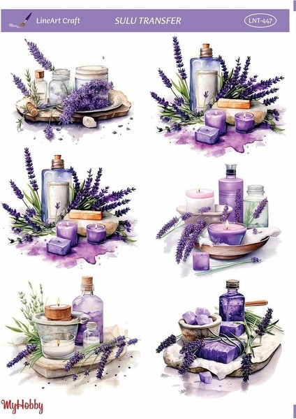 LNT447 Lavanta, Mum Desenli Açık Zemin Sulu Transfer 25*35 cm