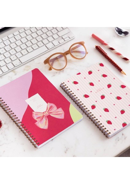 Spiralli Karton Kapak 2 Li Set Çizgili Okul Defteri 80 Yaprak, Ders Programlı Çilek