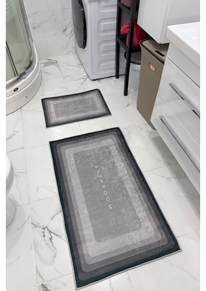 Bathroom Desenli Eko Banyo Paspası, Kaymaz Taban, Makinada Yıkanabilir, Dijital Baskı 2'li Set fiyatları