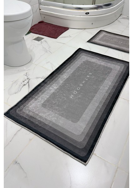 Bathroom Desenli Eko Banyo Paspası, Kaymaz Taban, Makinada Yıkanabilir, Dijital Baskı 2'li Set fırsatları