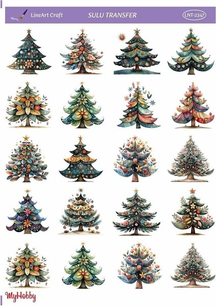 LNT2347 Yeniyıl Serisi, Çam Ağacı Desenli Açık Zemin Sulu Transfer 25*35 cm