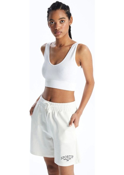 Xsıde Actıve Beyaz V Yaka Düz Seamless Kadın Spor Büstiyer