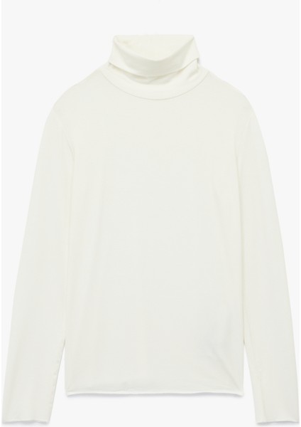 Slim Fit Viskon Kumaş Uzun Kollu Balıkçı Yaka Tişört