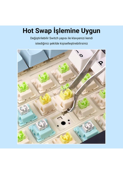 F75 Mekanik Rgb Tkl Ice Vein Switch Kablosuz Makrolu Hot Swap Klavye Lacivert