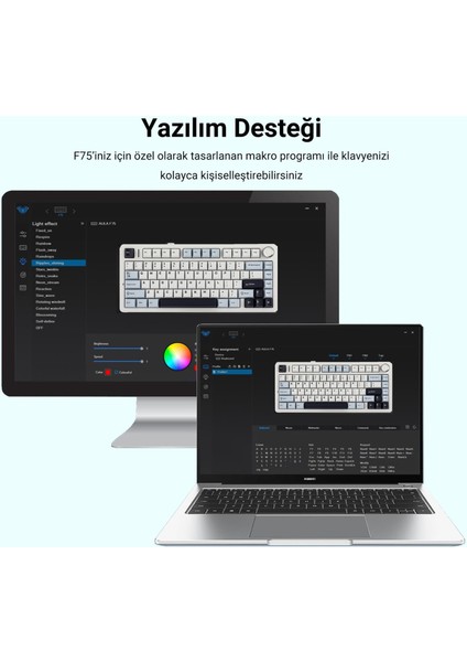 F75 Mekanik Rgb Tkl Ice Vein Switch Kablosuz Makrolu Hot Swap Klavye Lacivert