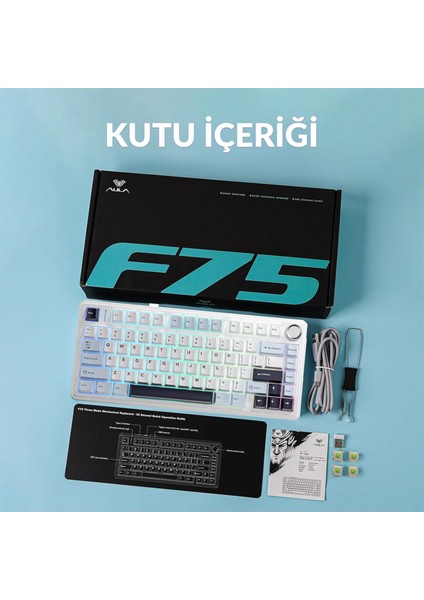 F75 Mekanik Rgb Tkl Ice Vein Switch Kablosuz Makrolu Hot Swap Klavye Lacivert