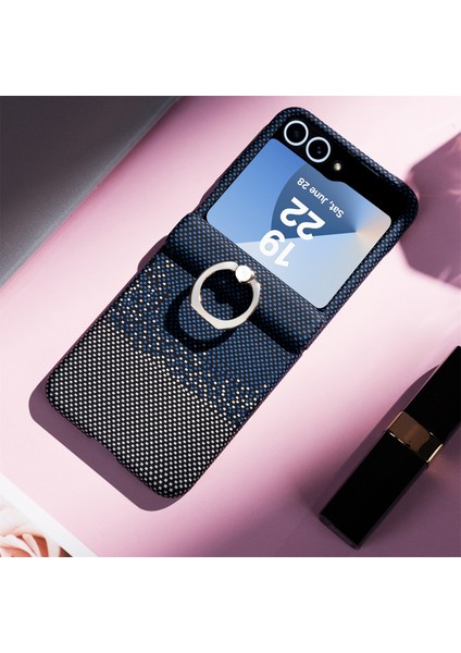 Samsung Galaxy Z Flip7 Fe 5g / Flip6 5g Halka Tutucu Ayaklı Pc Kılıfı ve Temperli Cam Ekran Koruyucu (Yurt Dışından)