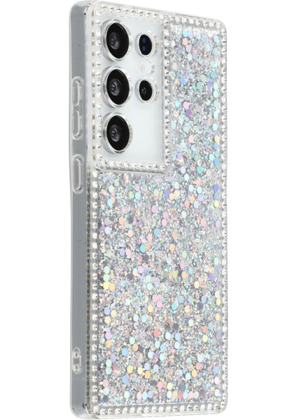 Samsung Galaxy S24 Ultra Rhinestone Kenarlı Simli Epoksi Tpu Telefon Kılıfı (Yurt Dışından)