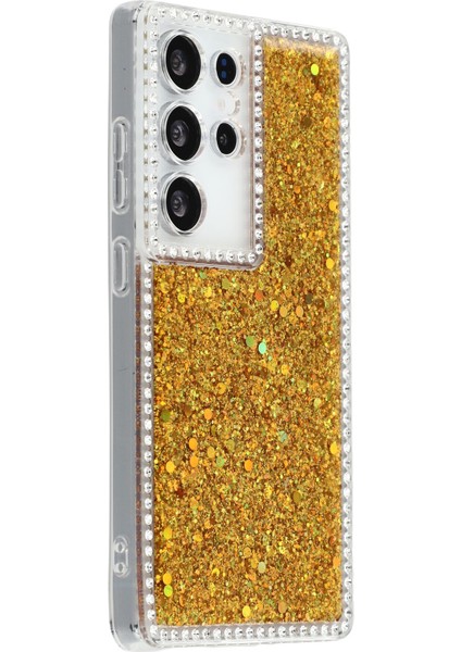 Samsung Galaxy S24 Ultra Rhinestone Kenarlı Simli Epoksi Tpu Telefon Kılıfı (Yurt Dışından)