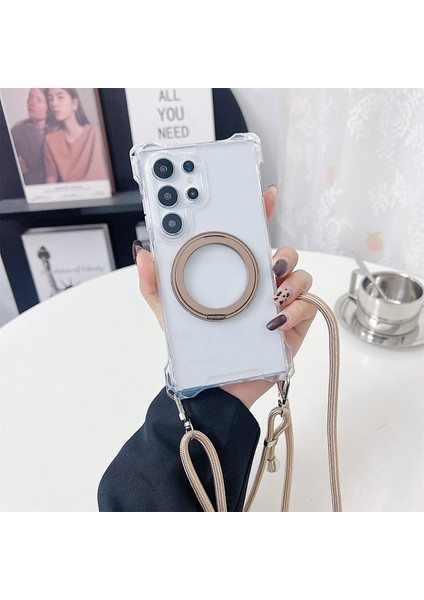 Samsung Galaxy S24 Ultra Manyetik Kılıf Halka Ayaklı Tpu + Kordonlu Pc Telefon Kılıfı (Yurt Dışından)