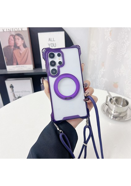 Samsung Galaxy S24 Ultra Manyetik Kılıf Halka Ayaklı Tpu + Kordonlu Pc Telefon Kılıfı (Yurt Dışından)