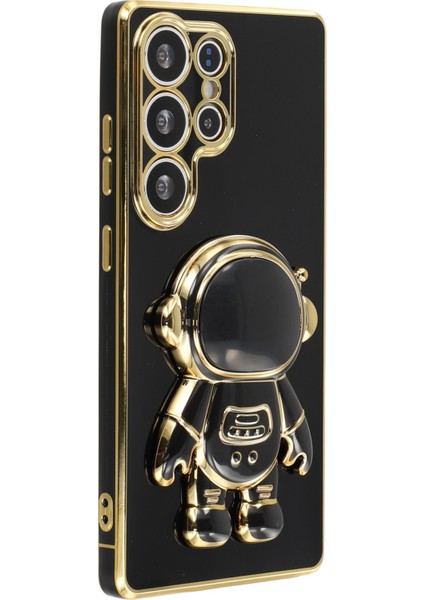 Samsung Galaxy S24 Ultra Elektrokaplama Yumuşak Tpu Telefon Kılıfı ve Astronot Gizli Ayaklığı (Yurt Dışından)
