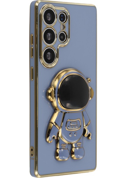 Samsung Galaxy S24 Ultra Elektrokaplama Yumuşak Tpu Telefon Kılıfı ve Astronot Gizli Ayaklığı (Yurt Dışından)