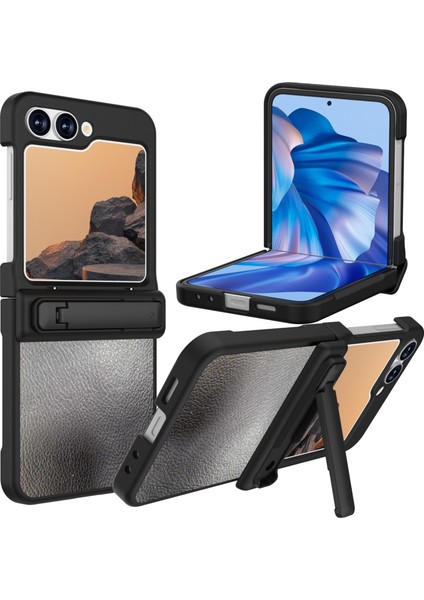 Samsung Galaxy Z Flip7 Fe 5g / Flip6 5g Kickstand Kılıf Litchi Doku Pu + Pc Telefon Arka Kapağı (Yurt Dışından)