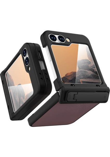 Samsung Galaxy Z Flip7 Fe 5g / Flip6 5g Kickstand Kılıf Litchi Doku Pu + Pc Telefon Arka Kapağı (Yurt Dışından) fiyatları