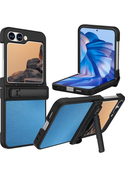 Samsung Galaxy Z Flip7 Fe 5g / Flip6 5g Kickstand Kılıf Litchi Doku Pu + Pc Telefon Arka Kapağı (Yurt Dışından)
