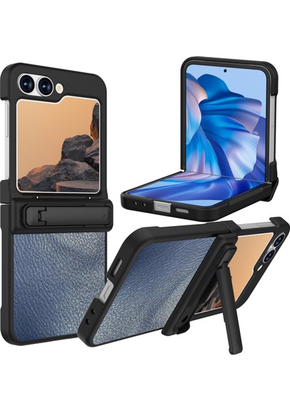 Samsung Galaxy Z Flip7 Fe 5g / Flip6 5g Kickstand Kılıf Litchi Doku Pu + Pc Telefon Arka Kapağı (Yurt Dışından)