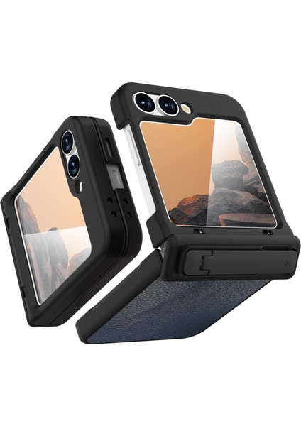 Samsung Galaxy Z Flip7 Fe 5g / Flip6 5g Kickstand Kılıf Litchi Doku Pu + Pc Telefon Arka Kapağı (Yurt Dışından) fiyatları