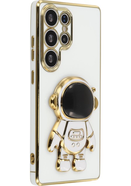 Samsung Galaxy S23 Ultra Elektrokaplama Yumuşak Tpu Telefon Kılıfı ve Astronot Gizli Ayaklığı (Yurt Dışından)