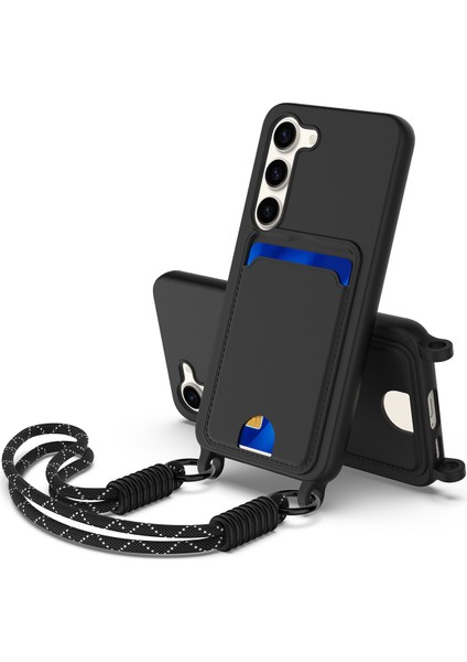 Samsung Galaxy S23 Plus Sıvı Silikon Kılıf Telefon Arka Kapağı Kart Tutucu ve Askılı (Yurt Dışından)