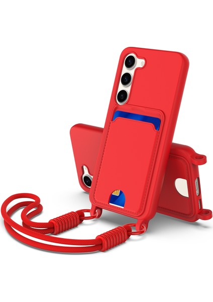 Samsung Galaxy S23 Plus Sıvı Silikon Kılıf Telefon Arka Kapağı Kart Tutucu ve Askılı (Yurt Dışından)