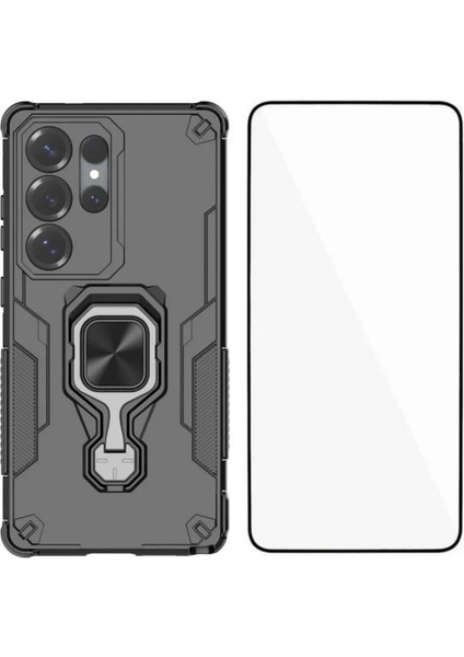 Samsung Galaxy S24 Ultra Telefon Kılıfı Pc Tpu Arka Kapak Temperli Camlı Destek Standı (Yurt Dışından)
