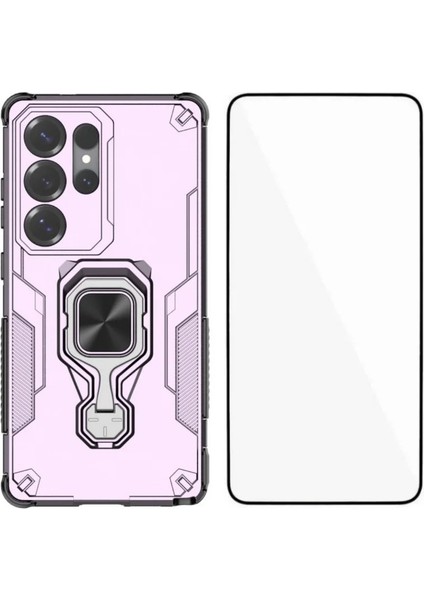 Samsung Galaxy S24 Ultra Telefon Kılıfı Pc Tpu Arka Kapak Temperli Camlı Destek Standı (Yurt Dışından)